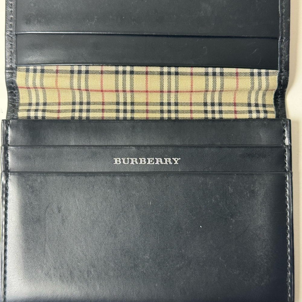 Burberry Unisex Black Canvas Card Holder With Leather Trim & Checkered Interior - Picture 10 of 12
